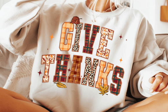 Faux Embroidery Give Thanks Png, Varsity