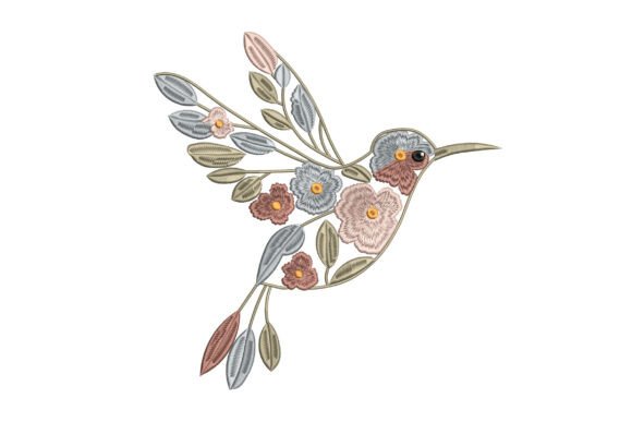 Floral Hummingbird Embroidery for Small Business Merch