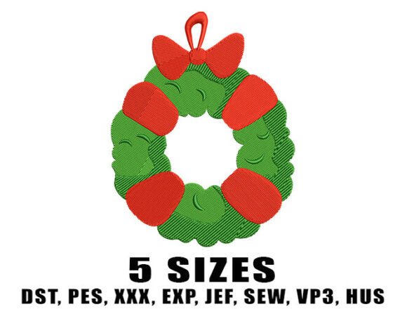 Green Christmas Wreath Embroidery Design