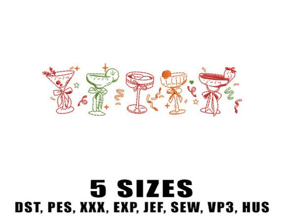Party Cocktail Glass Embroidery Design