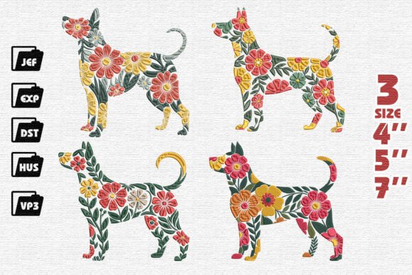Set 4 Floral Dog Silhouette Embroidery Review